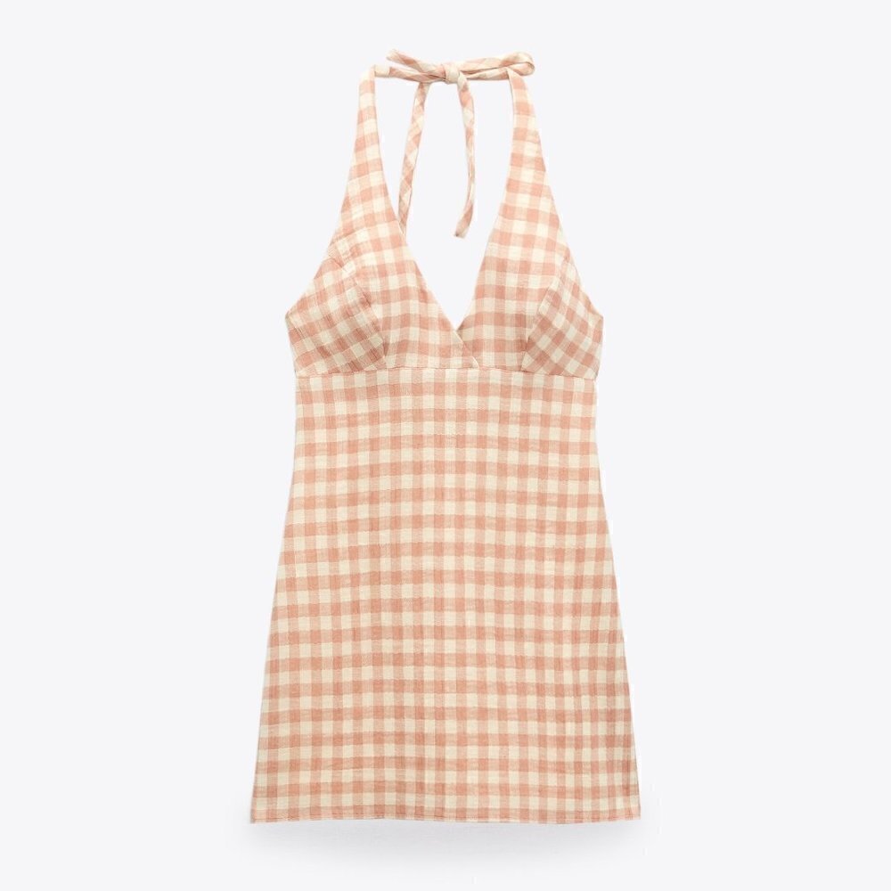 Zara Gingham Check Halter Mini Dress NWT Size XS - Picture 7 of 16